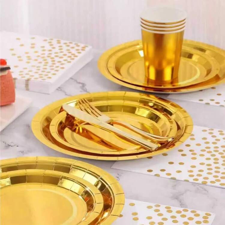 100/50/25pcs Gold Disposable Plates, Trays, Fruit Plates, Food Platters, Reusable For Cake, Dessert, Salad, Burger, Sandwich, Sushi, Suitable For Family Gathering, Hotel, Restaurant, Wedding, Outdoor, Birthday Party, Back To School, Holiday Party, Thanksgiving, Mother's Day, Kitchen, Home Decor, Tray - Multicolor 2 - View 8