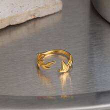 极简时尚和平鸽开口戒指，18K镀金不锈钢材质，百搭优雅女士饰品 - 金色 - 查看 3