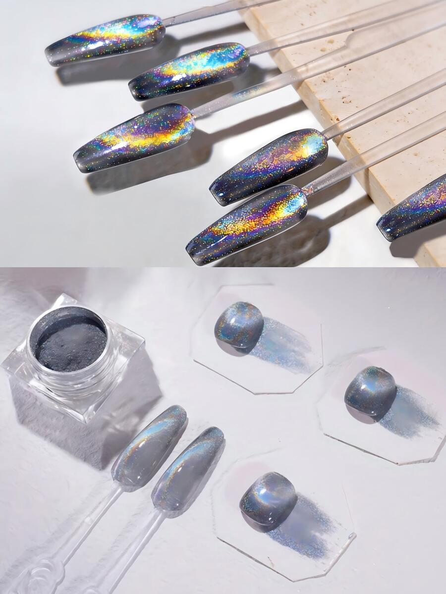 0.5g/0.0176oz 9D Laser Cat Eye Nail Powder, Cat Eye Nail Powder, Rainbow Magnetic Powder, Super Bright & Strong Magnetic, Suitable For Fashionable Manicure Design, Home DIY Nail Decoration, Ideal Gift For Women On Holidays/Christmas - 彩色 - 查看 1