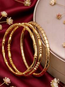 3/1pc - Light Luxury Stainless Steel Bamboo Bangle With Three-Dimensional Bamboo Texture Design, Symbolizing A Sense Of Advancement And Luxury. Stacked And Versatile For Commuting Without Fading, Giving Gifts To Elders And Girlfriends - Gold - View 2