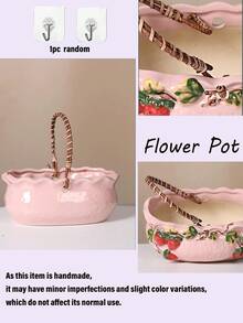 草莓手绘花盆，大直径，可爱有趣的草莓彩绘风格卡通创意陶瓷花盆，春季花盆，阳台装饰，萌趣花盆，超萌植物盆，适合花园/卧室/窗台/酒店/书桌/餐桌装饰，节日装饰，复活节礼物，复活节装饰品，精美礼品，可爱单品 - A - 查看 9