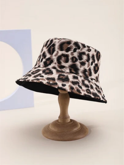 1pc Women's Spring/Summer Reversible Leopard Print Bucket Hat, Outdoor Travel Sun Hat, Suitable For Daily Use