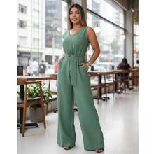 Women's Jumpsuit Roman Pantaloons Tie-Up Elegant Chic Simple Pocket Knot With Belt - 薄荷綠 - 查看 5