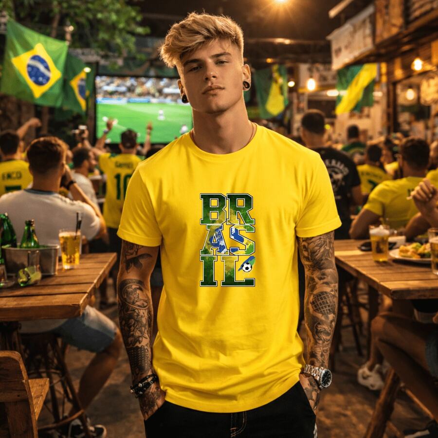 Unisex Printed T-Shirt Brazil World Cup 2026 100% Premium Cotton Streetwear T-Shirt World Cup Oversized Casual Shirt Brazilian Fans Road To The Hexa - 黃色 - 查看 1