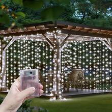 Luzes de fada cintilantes, decoração para pátio, 8 modos de iluminação para cortina de quarto e sala de estar, luzes decorativas para festas de casamento, iluminação decorativa para feriados, decoração interna e externa, decoração para festas de aniversário, decoração para camping e quintal, decoração de guirlanda de fadas, luzes de cortina com caixa de bateria, 4 opções de cores de luz, decoração para feriados, decoração para o Dia dos Namorados, decoração para criar atmosfera romântica no quarto, decoração para jardim, luzes decorativas para Natal e Halloween. - cortina de luz com caixa de bateria - Ver 29