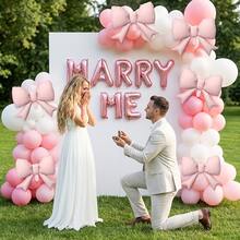 22pcs 16-Inch Pearl Pink Birthday Banner With Pink Bow, 18th Birthday Party Decoration Balloon Set - View 2