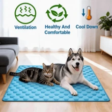 2026升级款大型宠物降温垫，适用于犬猫，可水洗透气，夏季雪纺床垫，可重复使用的小型犬睡垫，室内/室外汽车座椅垫，宠物用品及配件 - 灰色 - 查看 6