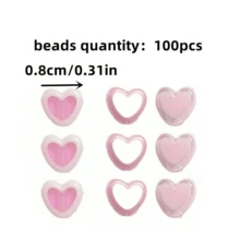 100颗/包 8毫米粉色心形珠子，适用于珠宝制作、DIY情侣手链和项链、手工制作、情人节礼物 - 粉色 - 查看 2