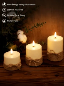 Bộ 3 đèn LED điện tử không lửa (không kèm pin), có điều khiển từ xa và hẹn giờ, thời gian hẹn giờ 2/4/6/8 giờ, hiệu ứng ngọn lửa lập lòe, thích hợp cho đám cưới, cầu hôn, Giáng sinh, Ngày Valentine, tiệc công ty, Ngày của Mẹ. - ánh sáng ấm áp - Xem 5