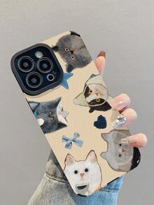 1个新款时尚优雅猫咪图案蓝色爱心蝴蝶结设计防震真皮手机壳，日常必备保护，馈赠亲友佳品，兼容 17/17Air/17Pro/17ProMax/ 16/16Plus/16Pro/16ProMax/ 15/15Plus/15Pro/15ProMax/ 14/14Plus/14Pro/14ProMax/ 13/13Pro/13ProMax/ 12/12Pro/12ProMax/ 11/ 11Pro/11ProMax - 彩色 - 查看 4