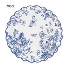 10pcs/20pcs/30pcs Blue And White Floral Paper Plates, 9inch& 7inch Round Scalloped Edge Blue And White Porcelain Style Plates, Chinoiserie Butterfly & Flower Print Disposable Plates, Bridal Shower, Wedding, Tea Party Decorations Men Women - Multicolor - View 10