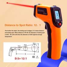 Termometer Inframerah Multifungsi, Layar Digital LED Besar Presisi Tinggi, Fungsi Laser Non-Kontak, Rasio Jarak ke Titik 12:1, Emisivitas yang Dapat Diatur, Cocok untuk Mesin, Aksesori Alat Permukaan Inframerah Laser, Peralatan Pengukuran Suhu Industri, Termometer Portabel - CX-6000 - View 4