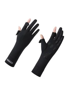 1 par de guantes sin dedos de longitud media para mujeres, guantes transpirables antideslizantes con protección UV para conducir, ciclismo y actividades al aire libre, para verano - Caqui - Ver 12