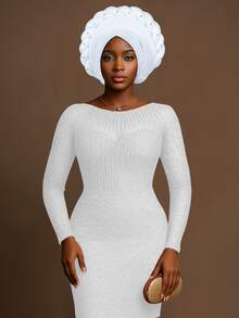 1pc Nigerian Gele Inspired Braided Turban, Satin Pearl Embellished Headwrap, Elegant Headpiece For Party Wedding And Daily Wear,Summer,Beach,Hat - A - View 23