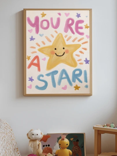 1件装帆布婴儿房墙画，“你是一颗明星”，儿童房墙面装饰，色彩鲜艳的励志语录印刷品，明亮的儿童卧室装饰，闪耀夺目，婴儿房，游戏室墙面装饰，婴儿房装饰，学前班装饰