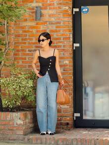 Áo khoác cardigan nữ thời trang, thanh lịch, ôm dáng, dây mảnh, cổ chữ V, xẻ tà, chất liệu vải dệt, cúc kim loại, thích hợp mặc hàng ngày, đi du lịch, đi học, hẹn hò buổi tối, dự tiệc sinh nhật, mùa hè. - màu đen - Xem 3