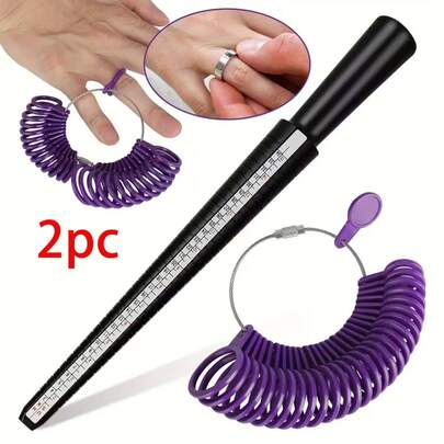 2ks nástroj na měření velikosti prstenů, vícebarevné možnosti, US-HK 4v1 měřicí tyč ze slitiny/plastu + plastová měrka na prsteny s osou a stupnicí velikosti prstenu, vhodné pro měření šperků