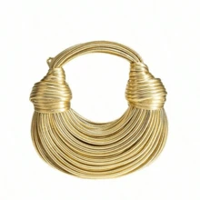 Popular Personalized Woven Handmade Bends And Hitches Packs Ramen Dumplings Clouds Women Hand-Carrying Crossbody Bag,Chic Circular Woven Handle Bag - Metallic Gold Finish, Stylish Party Accessory Hand-Woven Bread Women's Clutch Top Handle Satchel Shoulder Crossbody Creative Noodles Purses Underarm Bag Handbag - 金色 - 查看 8