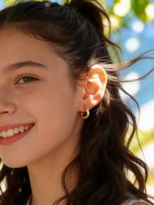 Artepollo 1 Đôi bông tai bạc 925 không gây dị ứng, kiểu dáng xoắn, thiết kế tối giản, đóng hộp quà tặng, thích hợp làm quà sinh nhật cho trẻ em, bé gái, bạn bè. - Vàng - Xem 3