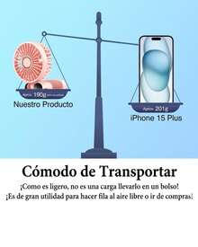 DOSYU Ventilador de Mano Recargable USB - Mini y Portátil, 5 Velocidades, 4200mAh, con Base -deal para Escritorio  Material ABS, USB, 5 Medidas 188x90x46,5 mm,  Peso 190 g Abanico - ROSA - Ver 2