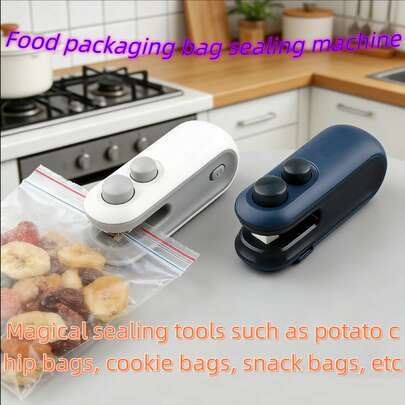 Máy dán túi mini sạc điện, máy dán nhiệt từ tính công suất cao tích hợp máy cắt, máy dán túi cầm tay di động sạc USB kèm cáp sạc, máy dán túi nhựa cầm tay một tay tiện dụng cho túi đựng khoai tây chiên, đồ ăn nhẹ, bảo quản thực phẩm, nhà bếp, gia đình, dã ngoại và du lịch.