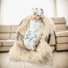 Receiving Blanket Headband Set Flower Print Baby Swaddle Blankets - 薄荷綠 - 查看 2