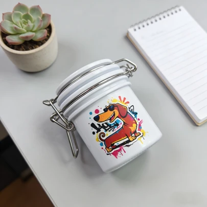 1 pieza Humidor de tabaco impreso, con tapa con bisagra hermética, contenedor de almacenamiento - Para preservación hermética, lata sellada con dibujos animados con sello, almacenamiento de hierbas, mantiene los botánicos frescos, a prueba de humedad y agua, frasco sellado personalizado, portátil