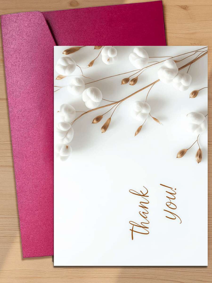 1pc Refreshing "Thank You!" Greeting Card/Natural Cotton Healing Gratitude Card, Suitable For Thanking Friends, Family, Holidays And Various Occasions, Practical And Decorative. (Includes 1 Card/1 Envelope, 4.3" X 6.3") - Style a - View 1