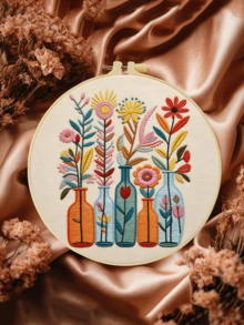 DIY刺繡套件 花園設計多彩花卉圖案 適合初學者,包含布料、說明書、刺繡框、針與線,送給親友的完美禮物,居家或辦公室手工裝飾 20x20cm/7.9x7.9in - 20X20cm - 查看 12
