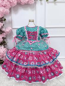 Super Luxury Reinforced Festa Junina Dress In Various Colors - Special Edition - 粉紅色配綠色 - 查看 4