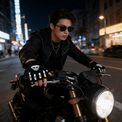 Y2K朋克骷髅印花半指手套，针织保暖露指手套，适合骑行、驾驶、日常穿着