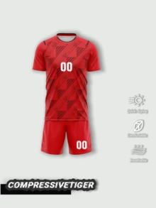 2 szt./zestaw personalizowanych koszulek piłkarskich dla chłopców - personalizowany nadruk imienia i numeru, koszulka z krótkim rękawem w paski i ozdobnym nadrukiem + spodenki, szybkoschnący strój sportowy, idealny prezent, wielofunkcyjny, dekoracyjny, nadruk liter, modny, nowoczesny, żywe kolory, uroczy, swobodny, personalizowany, niepowtarzalny, idealny prezent dla niego/niej - Czerwony - Zobacz 2