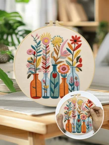 DIY刺繡套件 花園設計多彩花卉圖案 適合初學者,包含布料、說明書、刺繡框、針與線,送給親友的完美禮物,居家或辦公室手工裝飾 20x20cm/7.9x7.9in - 20X20cm - 查看 6