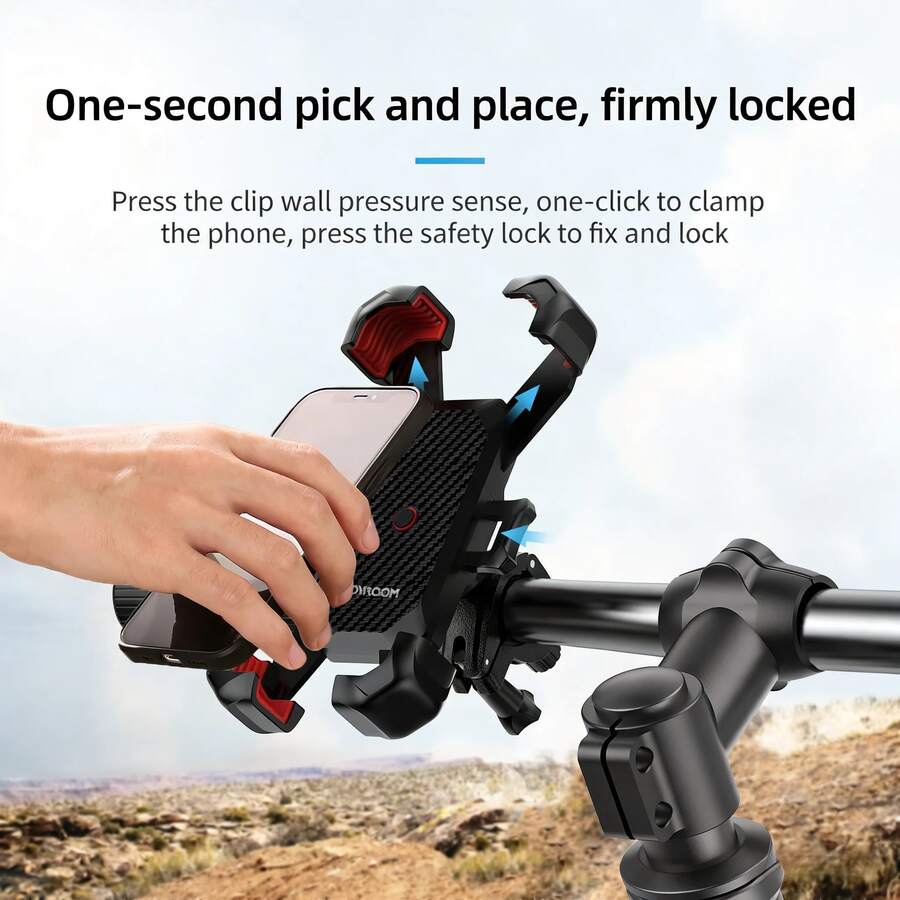 JOYROOM Motorcycle Phone Holder, [1 Second Auto Lock][100 MPH Military Grade Shock Proof] Bicycle Phone Mount, [10 Second Quick Install] Handlebar Phone Holder, Compatible With IPhone And All Phones - A - View 1