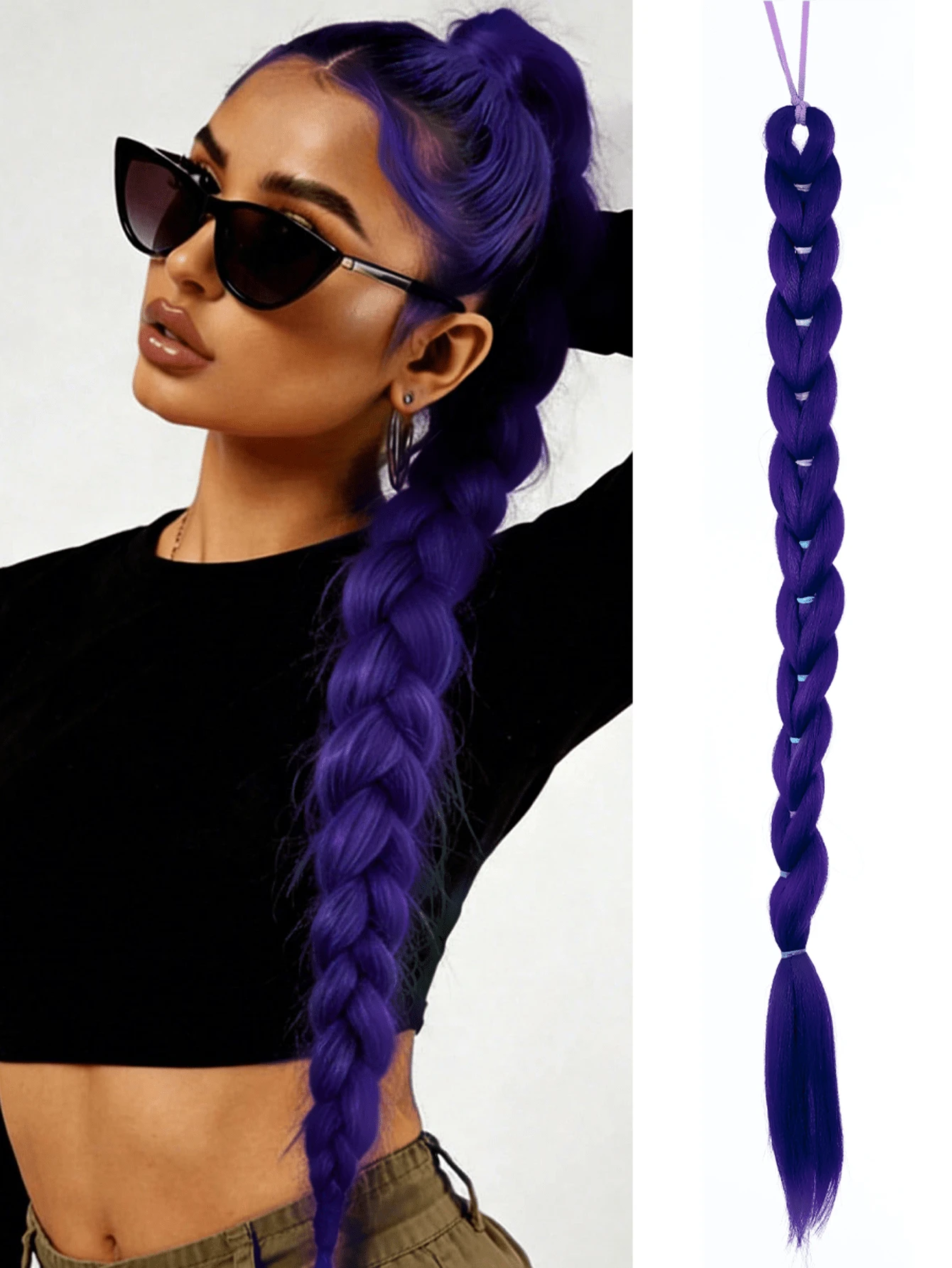 Băng đô co giãn màu tím 26 inch, tóc giả cosplay anime, kiểu tóc đuôi ngựa, phù hợp cho nữ. - Nhiều màu - Xem 1