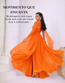 Women's Long Party Dress With Slit, Cape Sleeves, Gathered Bust And Brooch, Solid Color, Elegant, For New Year's Eve, Wedding, Bridesmaid, Graduation. - 橘色 - 查看 2
