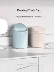 小型带盖垃圾桶，塑料桌面垃圾桶，翻盖设计防止异味泄漏，适用于浴室、家庭办公桌、咖啡桌、办公室、客厅、书房 - 彩色 - 查看 6