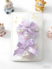 2pcs/Set Ethereal Purple Pearl Bow Side Clip, Sweet Headwear Hair Clip - Purple - View 6