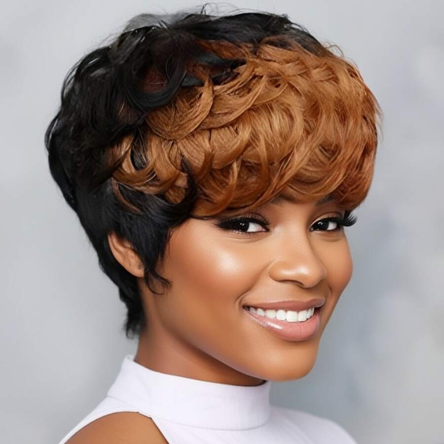 Summer Style Short Pixie Cut Wig Burgundy Red Afro Short Curly Black Wigs Side Part Curly Bangs Synthetic No Glue Brown Wigs Natural Looking Cosplay Hair Wig Short Burgundy Curly Wigs Wine Red Pixie Cut Wigs With Side Bangs Easy To Wear - 435-3 - 查看 1
