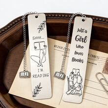 极简主义阅读语录不锈钢书签套装 - 书籍造型吊坠线条艺术设计，送给爱书人士和女性的完美礼物 - SQ2748 - 查看 5