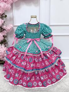 Super Luxury Reinforced Festa Junina Dress In Various Colors - Special Edition - 粉紅色配綠色 - 查看 6
