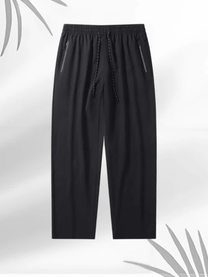 Plus Size Men's Sports Pants 1XL-5XL, Spring Summer Thin Loose Casual Trousers, Lightweight Soft Quick Dry With Zipper Pockets & Waist Drawstring, Tall Big Men Daily Wear