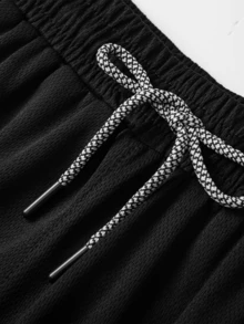 Unisex Casual Sports Jogger Shorts, Double Layer Anti-Exposure Design, Built-In Small Pockets, Drawstring Waist, Knit Fabric - Black - View 5