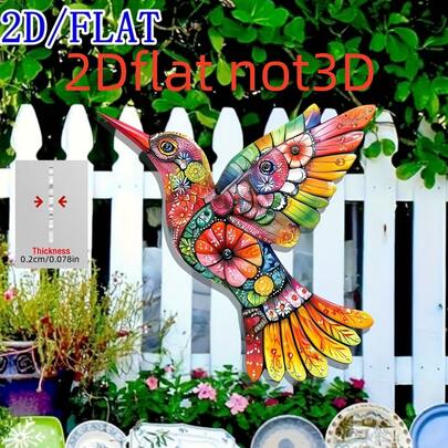 1 chiếc trang trí tường sân vườn hình chim ruồi 2D nhiều màu sắc bằng acrylic - Trang trí ngoài trời/trong nhà sống động, không cần điện, dễ dàng lắp đặt trên sân hiên, sân hoặc vườn, hình phẳng 2D