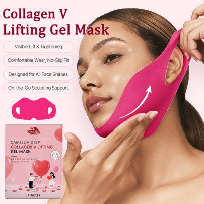 Hanchobit Deep Collagen V Lifting Gel Mask 4ea | Double-Chin Turkey Neck Instant Face Lifting Mask, Cooling And Depuffing Face Toning Belt, Firming Sagging Skin, Korean Skin Care
