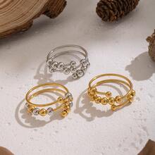 个性化滑动珠减压戒指，18K镀金不锈钢，多功能钛钢配饰 - 彩色 - 查看 2