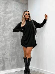 Women's Long-Sleeved Lace Dress For Summer - preta - 查看 1