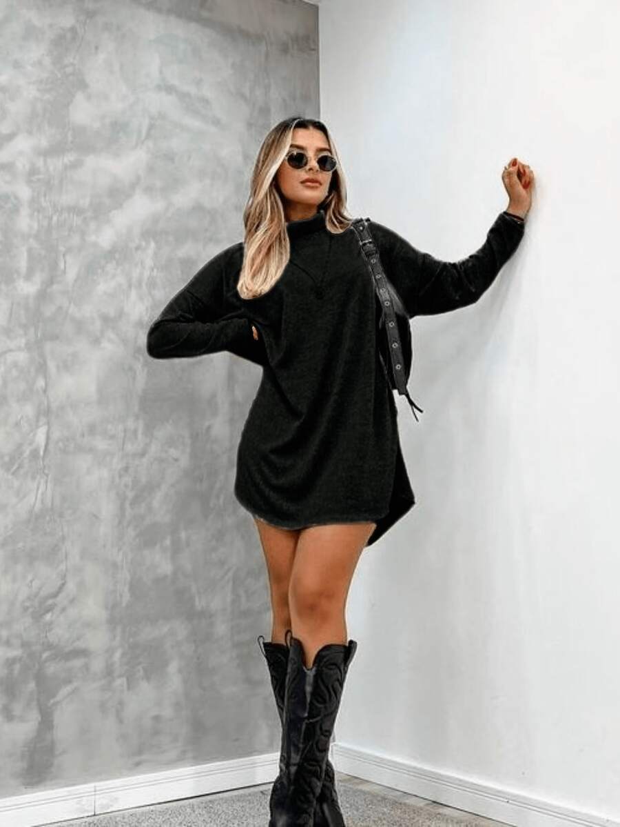 Women's Long-Sleeved Lace Dress For Summer - preta - 查看 1