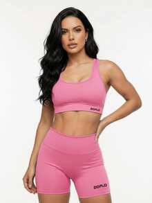 Kit Of 2: Top And Shorts Set, High-Waisted Shaping Gym Fashion For Women - Hitam/Merah Muda - View 3