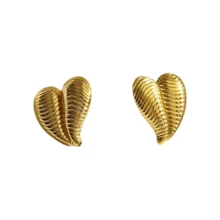 Title: 1 Pair 18K Gold Plated Vintage Stud Earrings For Women, Joined Double Heart & Knotted Circle & Ribbed Texture Studs, Hypoallergenic Tarnish-Free Jewelry/Vintage, Earrings For Women, Earrings, Gold Earrings Women - Gold Ear Stud - View 11